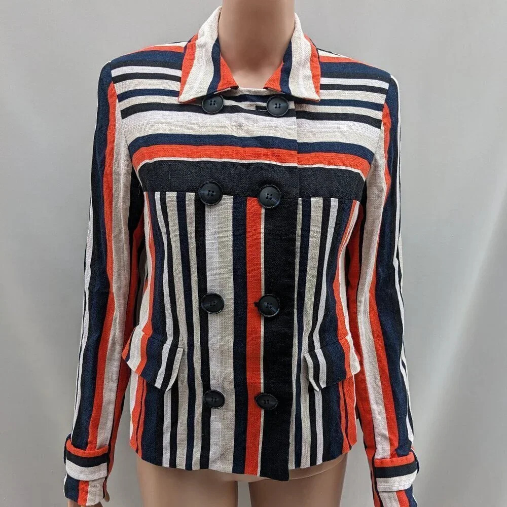 Jones New York Double Breasted Striped Blazer Jacket 8 Career Nautical Tailored